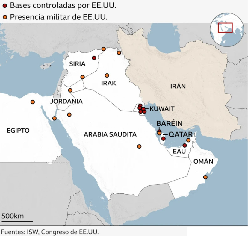 Bases militares de EE.UU. en Medio Oriente.